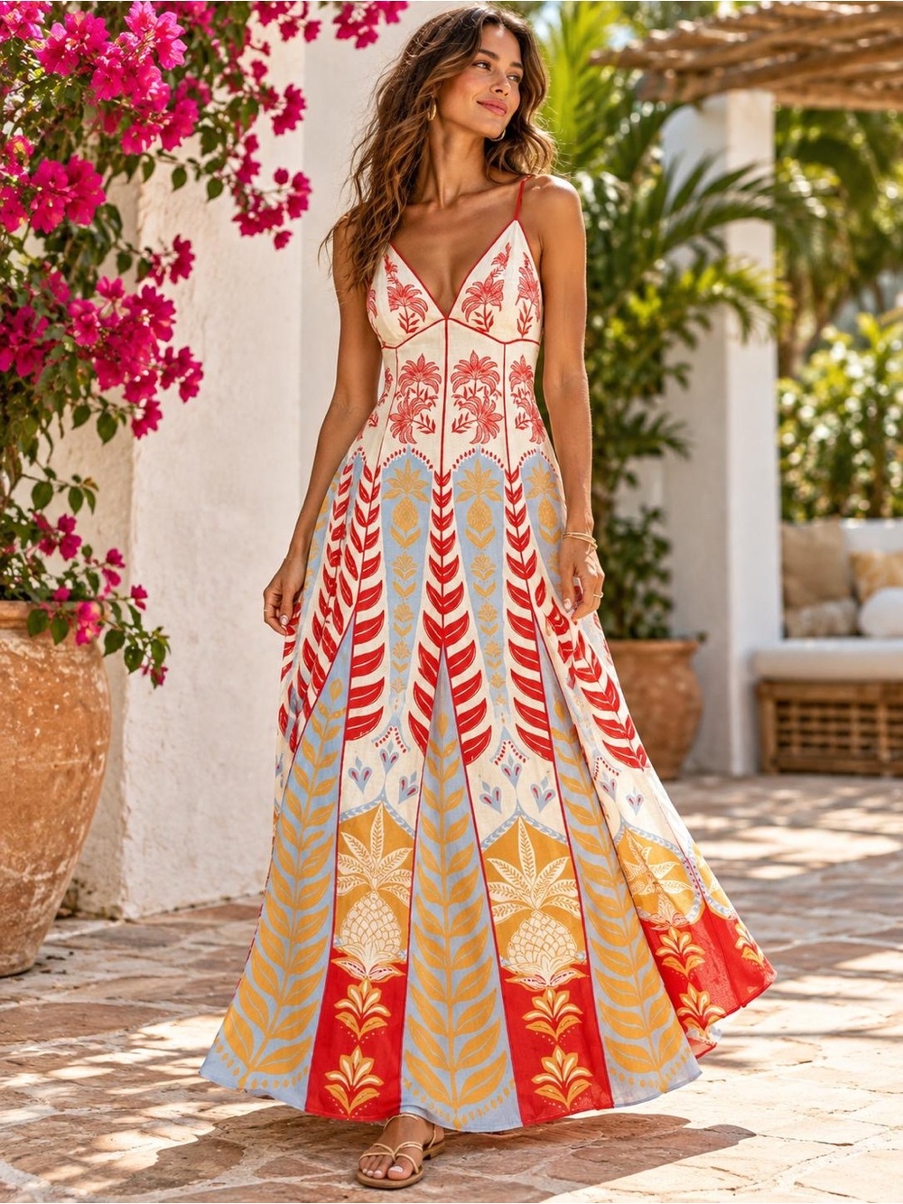 Farm Rio Bohemian Printed Maxi Dress in Red & Yellow - Dress